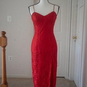 Red lace dress with slit